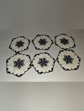 Vintage Crocheted Coaster Doilies, Lot of 6  Black & White Beautiful VTG